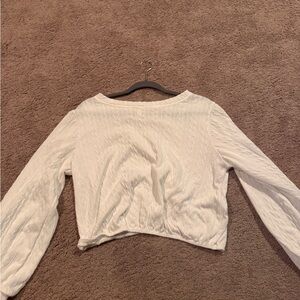 Altar'd State White and Blue Raglan Crop Blouse